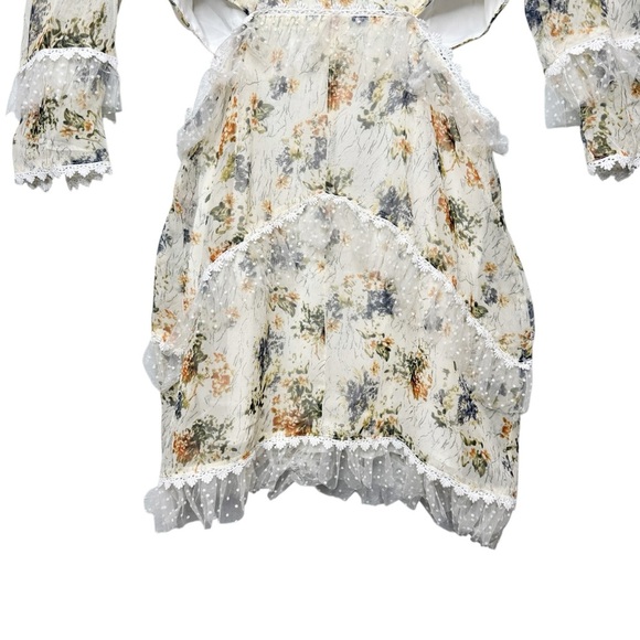 Seven Wonders Floral Ruffle Layered Women’s Cutout Long Sleeve Dress Sz L - Picture 7 of 13